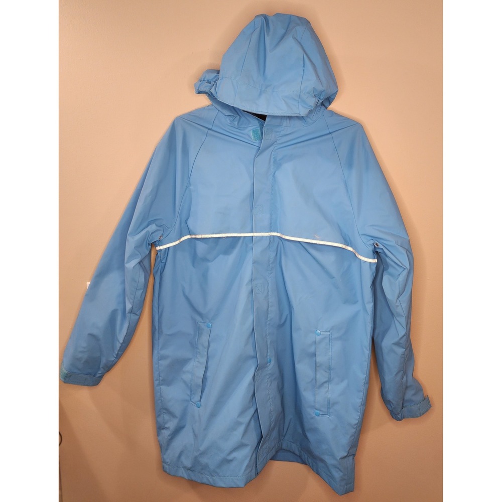 Lands End Rain Jacket Kids L 14-16 Blue Good Fleece Lined Reflective Parka